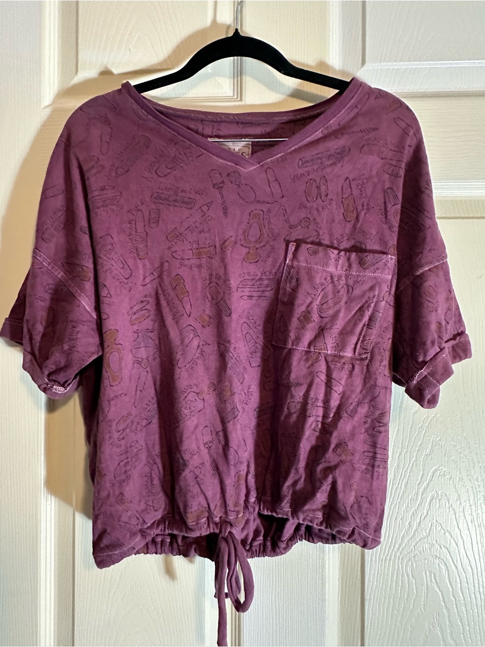 Vintage Basic Editions intimates Plum V-Neck Short Sleeve Drawstring Pocket Tee